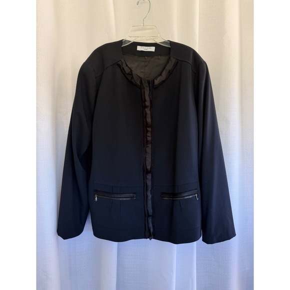 Tahari Jackets & Blazers - Tahari Woman Black Open Front Jacket Size 20 Ruffle Trim Career Blazer